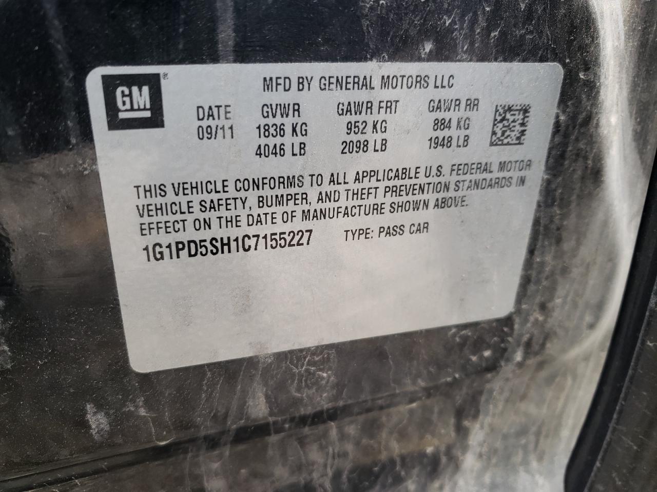 Photo 10 from auction – 2012 CHEVROLET CRUZE LS with VIN 1G1PD5SH1C7155227
