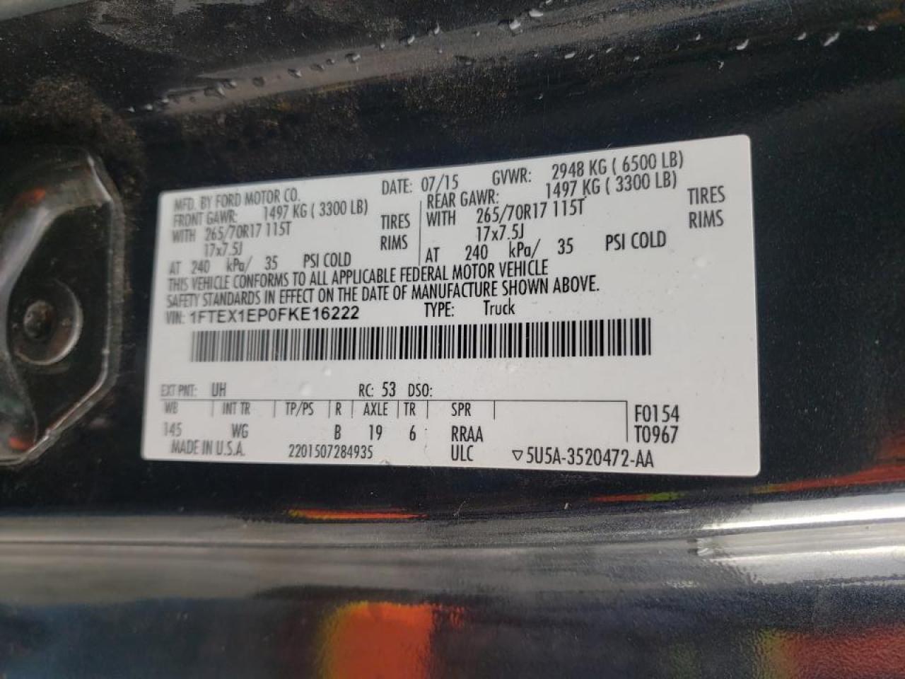 Photo 10 from auction – 2015 FORD F150 SUPER with VIN 1FTEX1EP0FKE16222