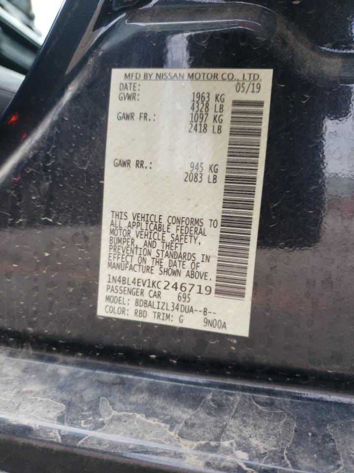 Photo 10 from auction – 2019 NISSAN ALTIMA SL with VIN 1N4BL4EV1KC246719