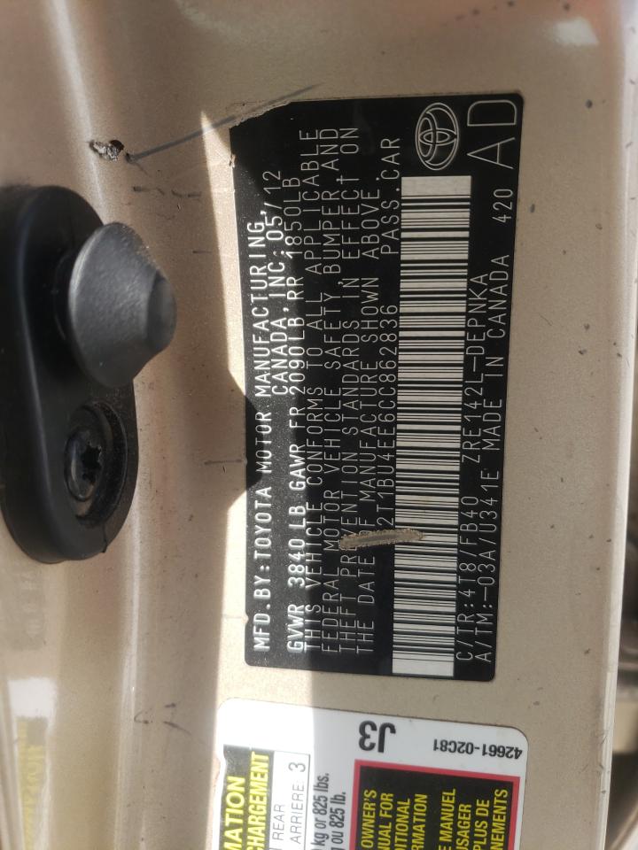 Photo 10 from auction – 2012 TOYOTA COROLLA BA with VIN 2T1BU4EE6CC862836