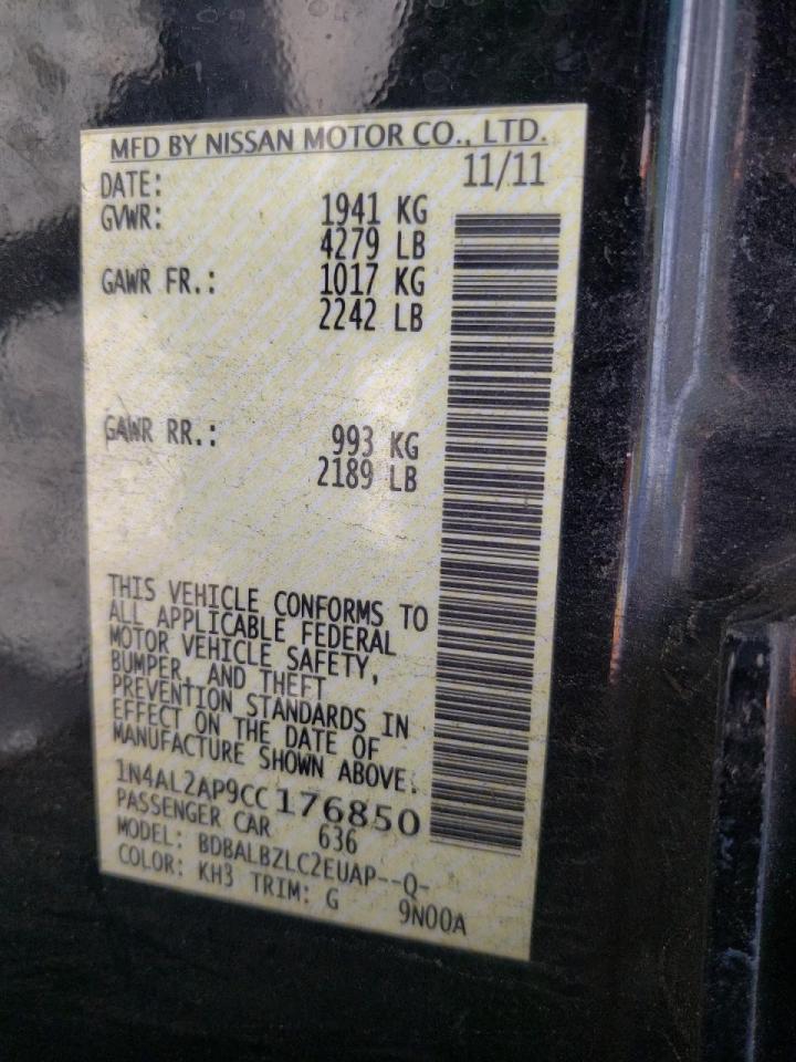 Photo 10 from auction – 2012 NISSAN ALTIMA BAS with VIN 1N4AL2AP9CC176850