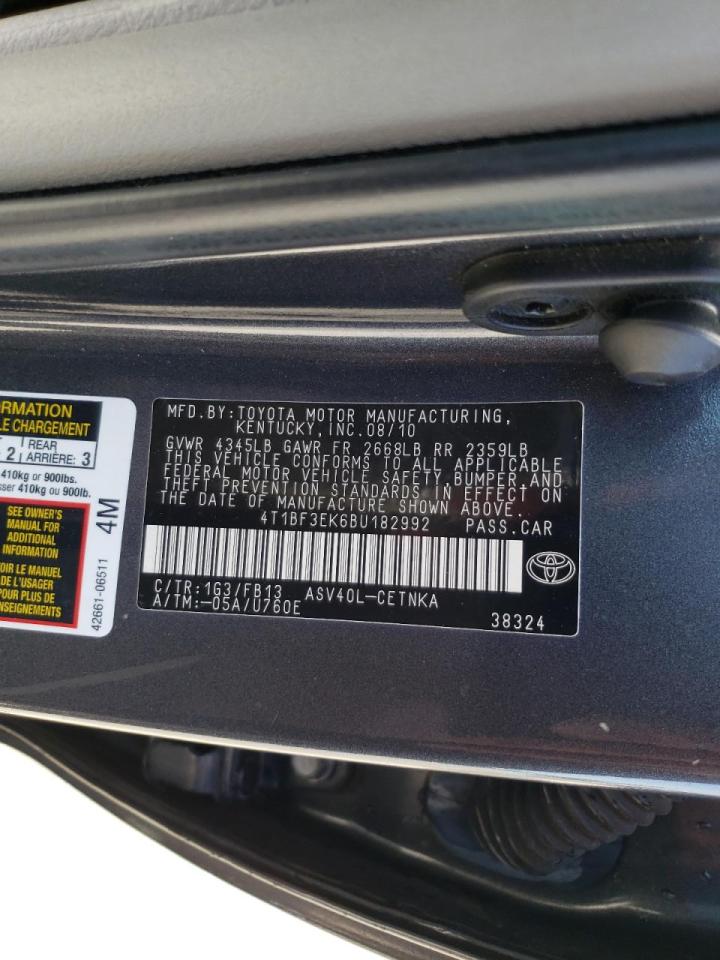 Photo 10 from auction – 2011 TOYOTA CAMRY BASE with VIN 4T1BF3EK6BU182992