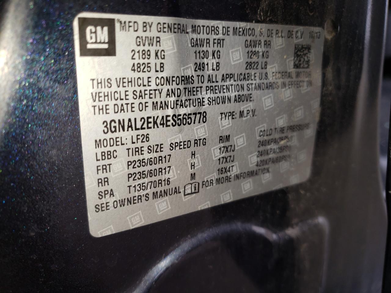 Photo 10 from auction – 2014 CHEVROLET CAPTIVA LS with VIN 3GNAL2EK4ES565778