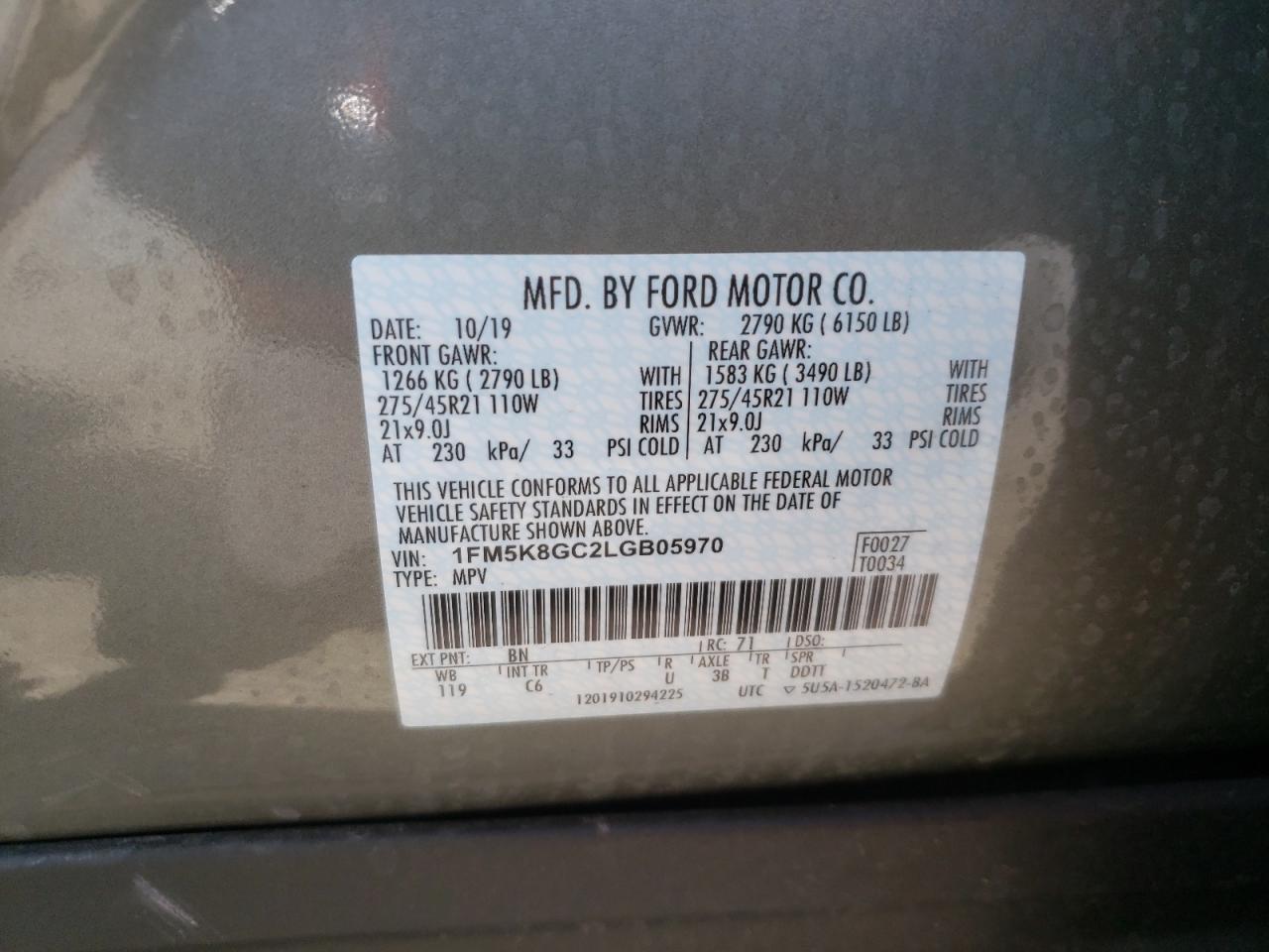Photo 10 from auction – 2020 FORD EXPLORER S with VIN 1FM5K8GC2LGB05970