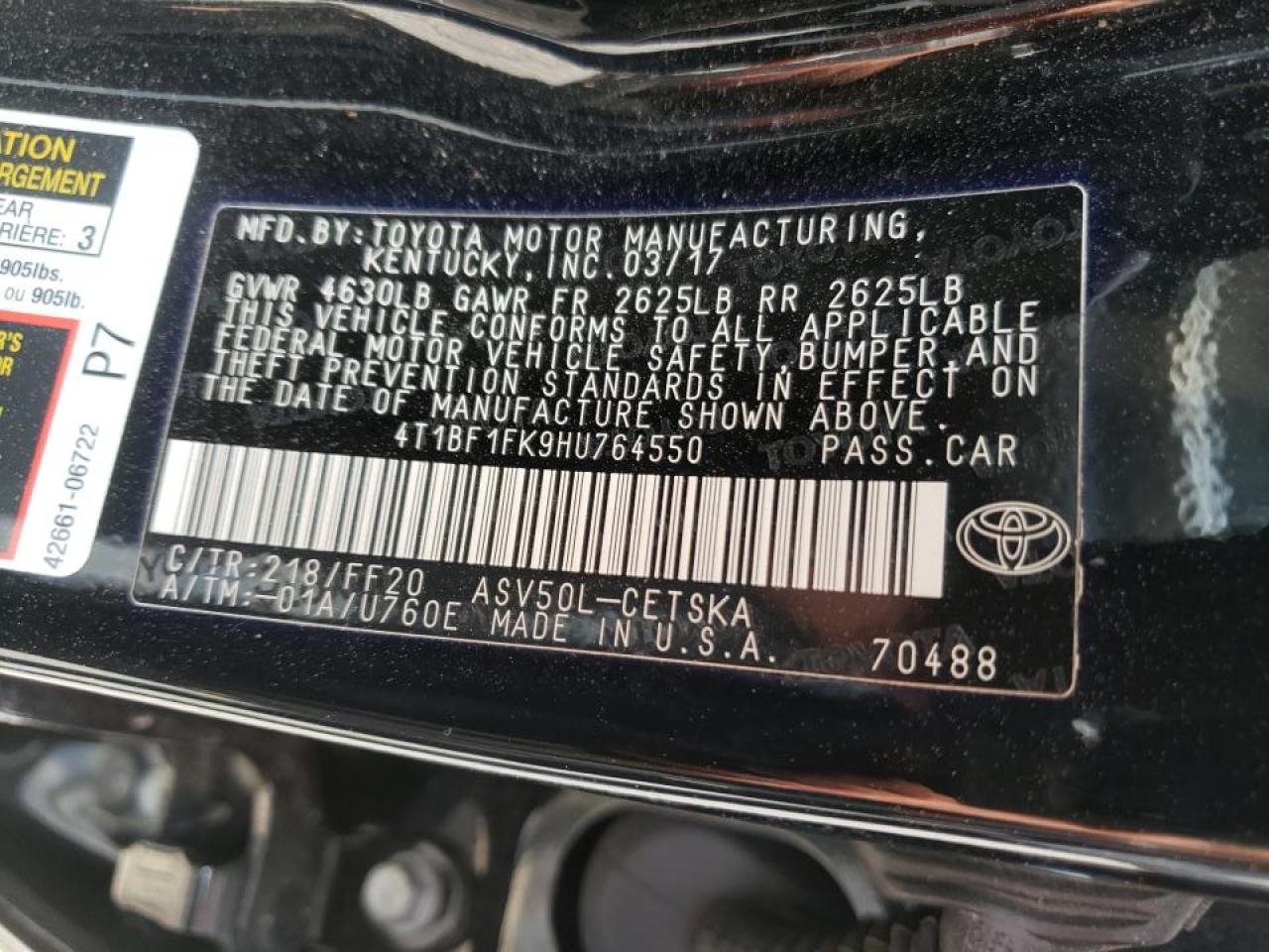 Photo 10 from auction – 2017 TOYOTA CAMRY LE with VIN 4T1BF1FK9HU764550