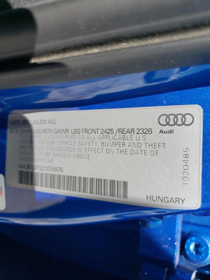 Photo 10 from auction – 2018 AUDI S3 PREMIUM with VIN WAUB1GFF2J1074975