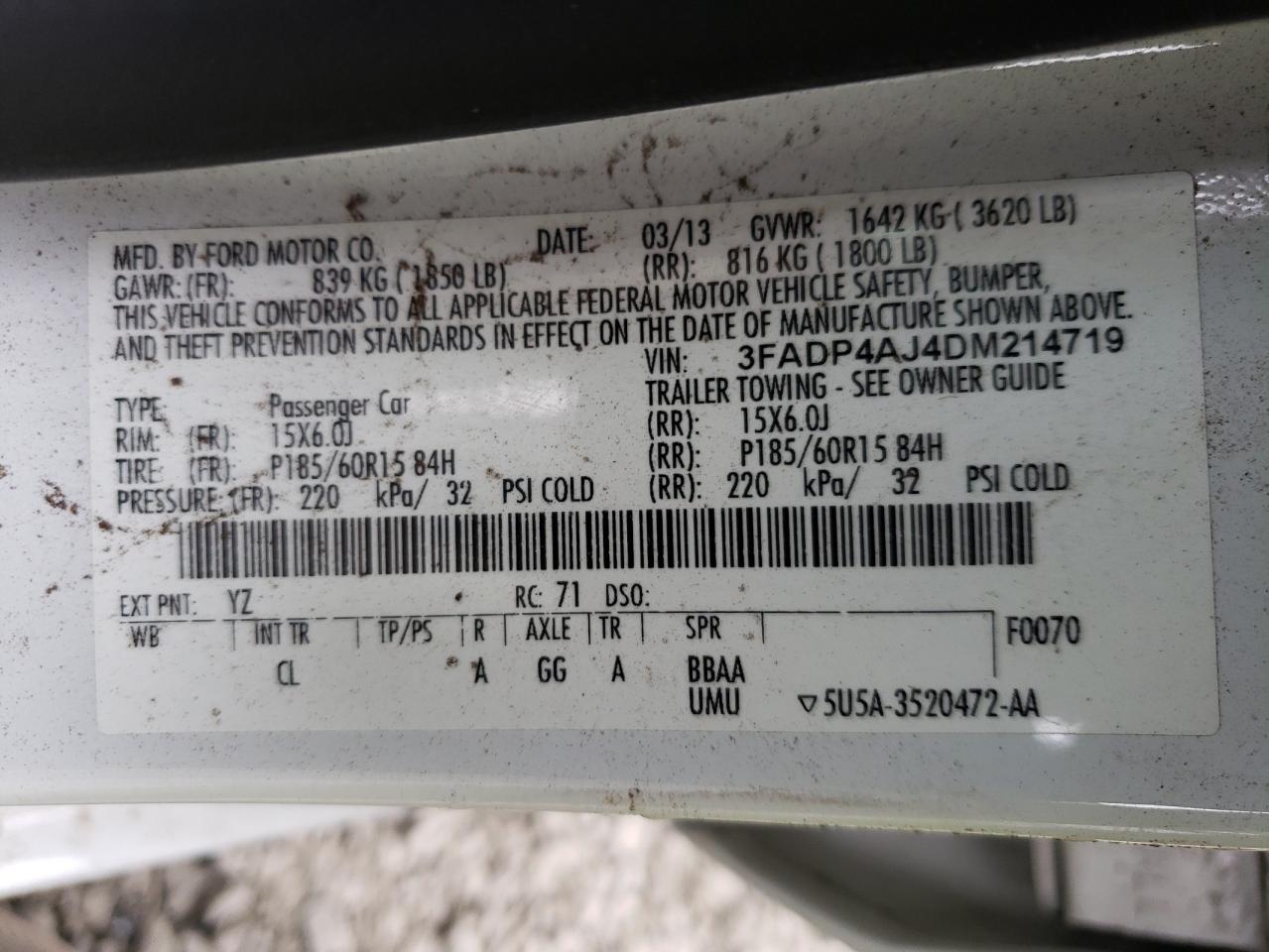 Photo 10 from auction – 2013 FORD FIESTA S with VIN 3FADP4AJ4DM214719