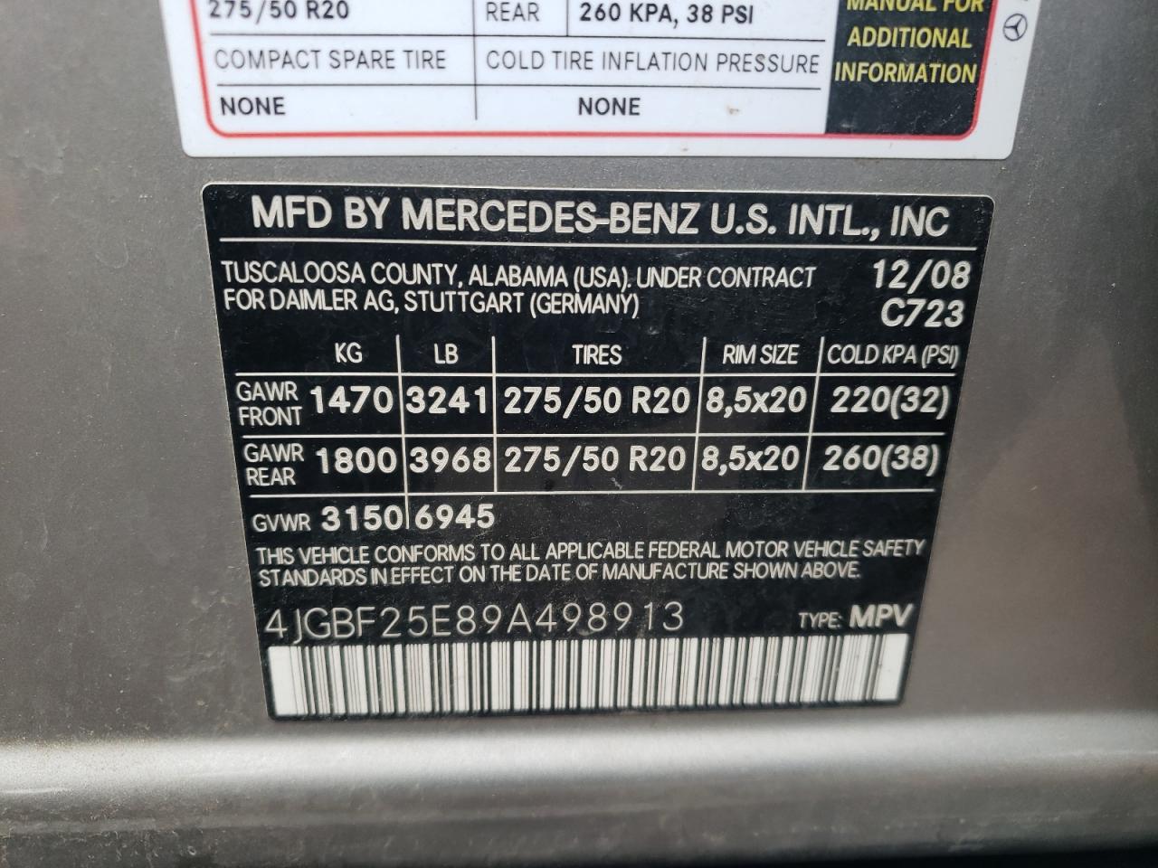 Photo 10 from auction – 2009 MERCEDES-BENZ GL with VIN 4JGBF25E89A498913