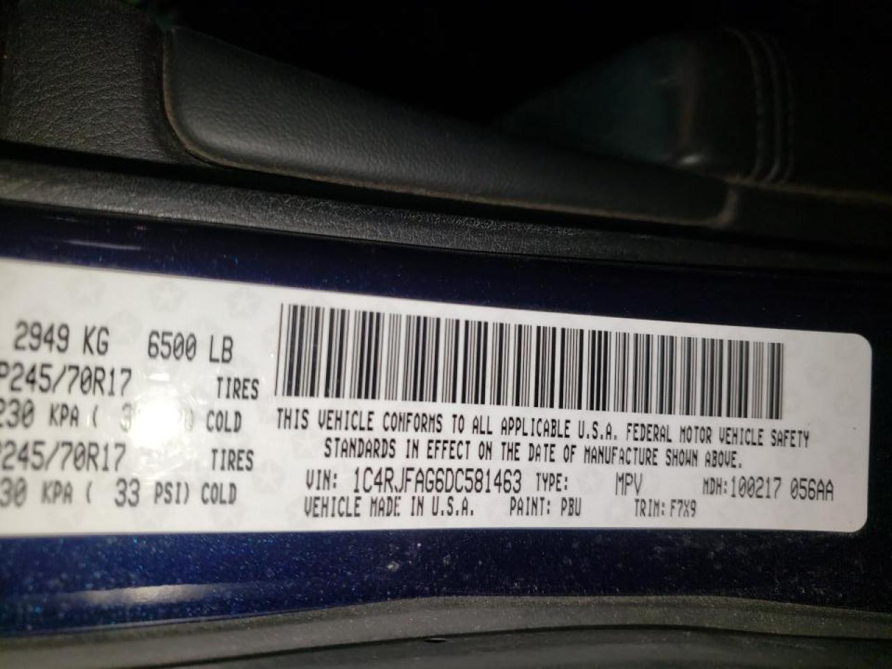 Photo 10 from auction – 2013 JEEP GRAND CHER with VIN 1C4RJFAG6DC581463
