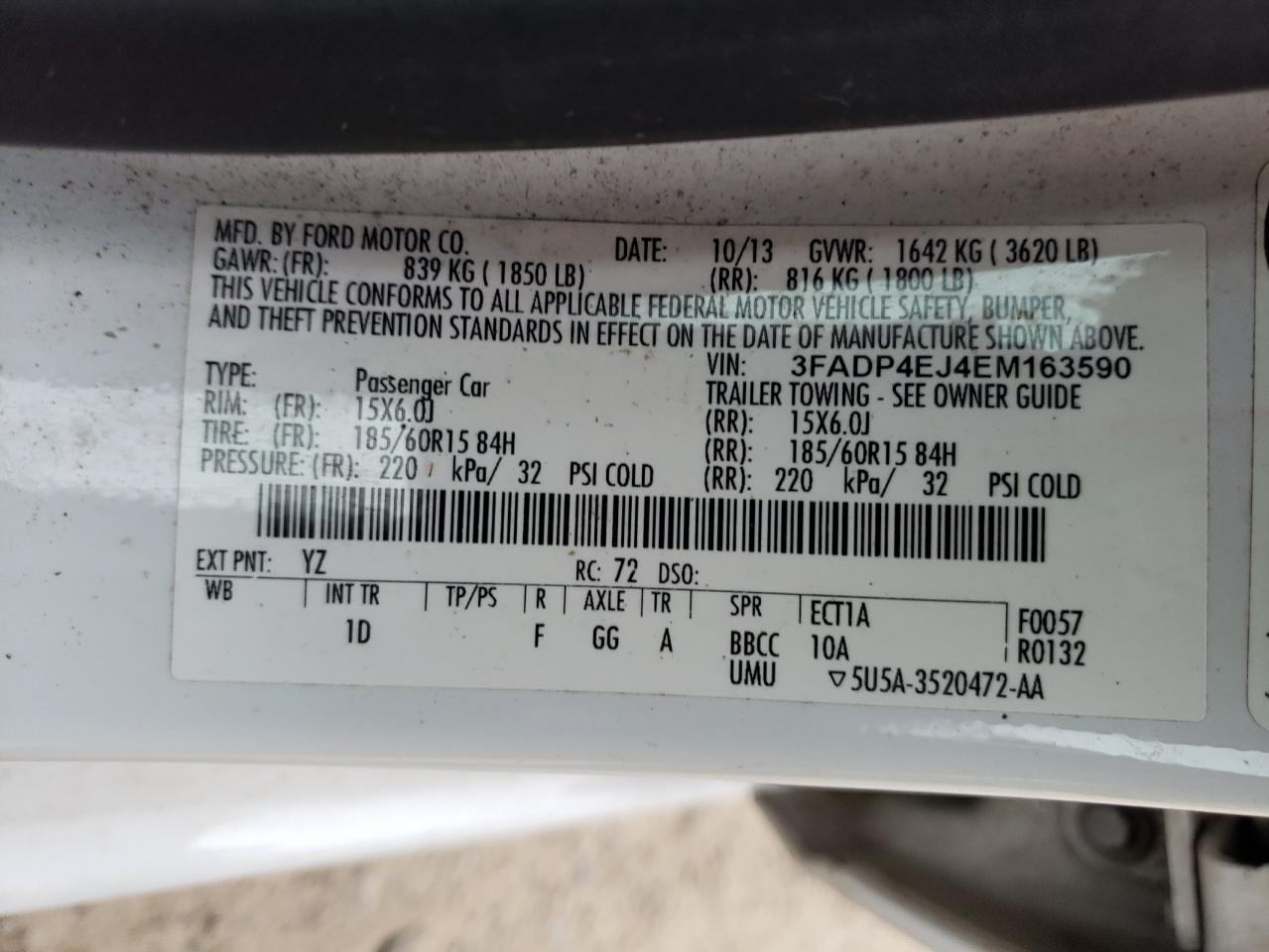 Photo 10 from auction – 2014 FORD FIESTA SE with VIN 3FADP4EJ4EM163590