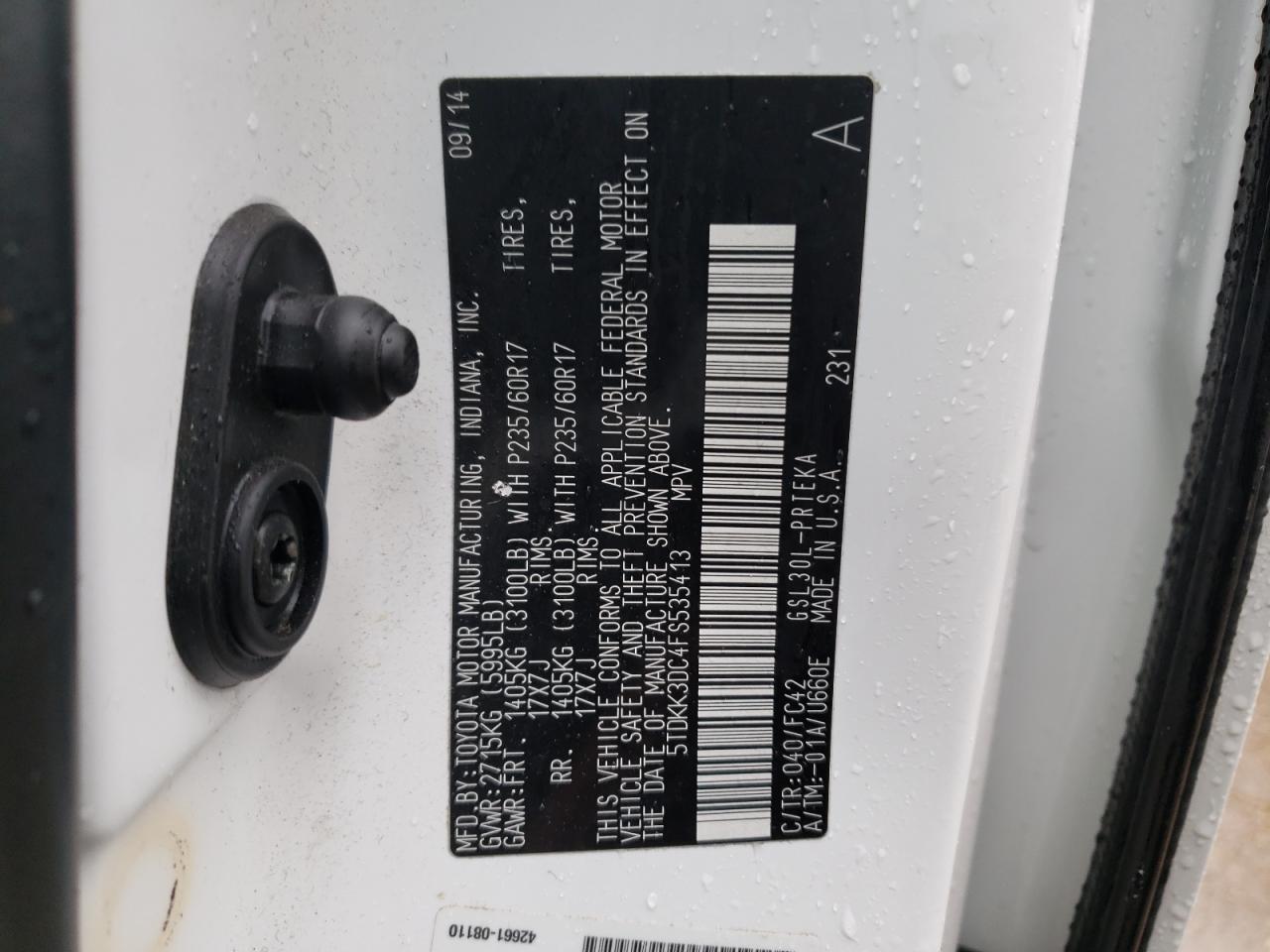 Photo 10 from auction – 2015 TOYOTA SIENNA LE with VIN 5TDKK3DC4FS535413