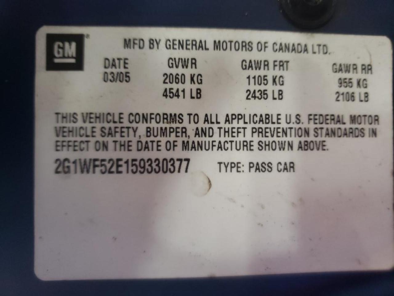 Photo 10 from auction – 2005 CHEVROLET IMPALA with VIN 2G1WF52E159330377