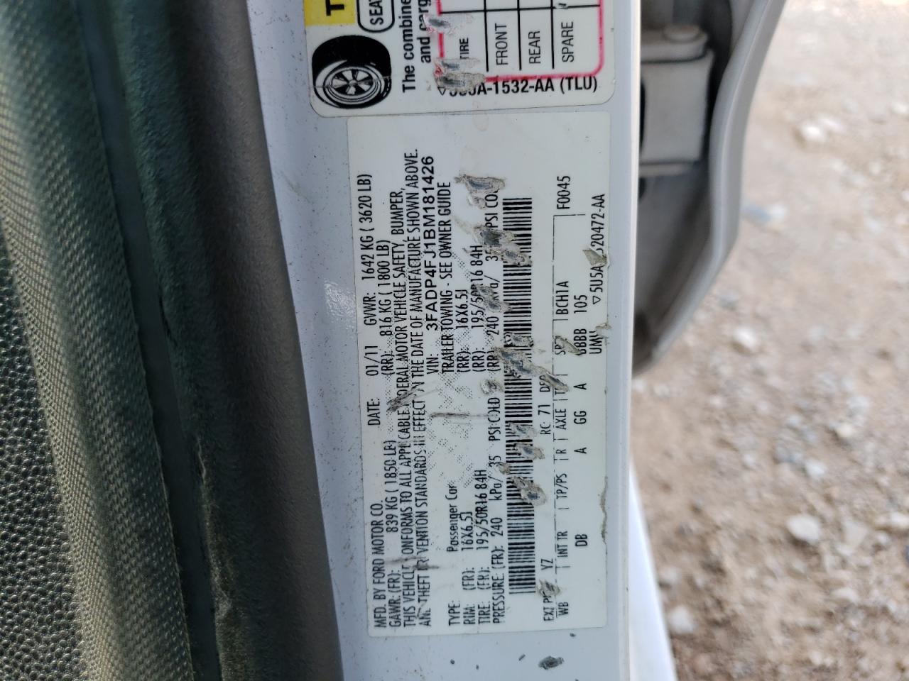 Photo 10 from auction – 2011 FORD FIESTA with VIN 3FADP4FJ1BM181426