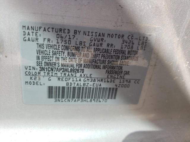 Photo 10 from auction – 2017 NISSAN VERSA S with VIN 3N1CN7AP3HL892670
