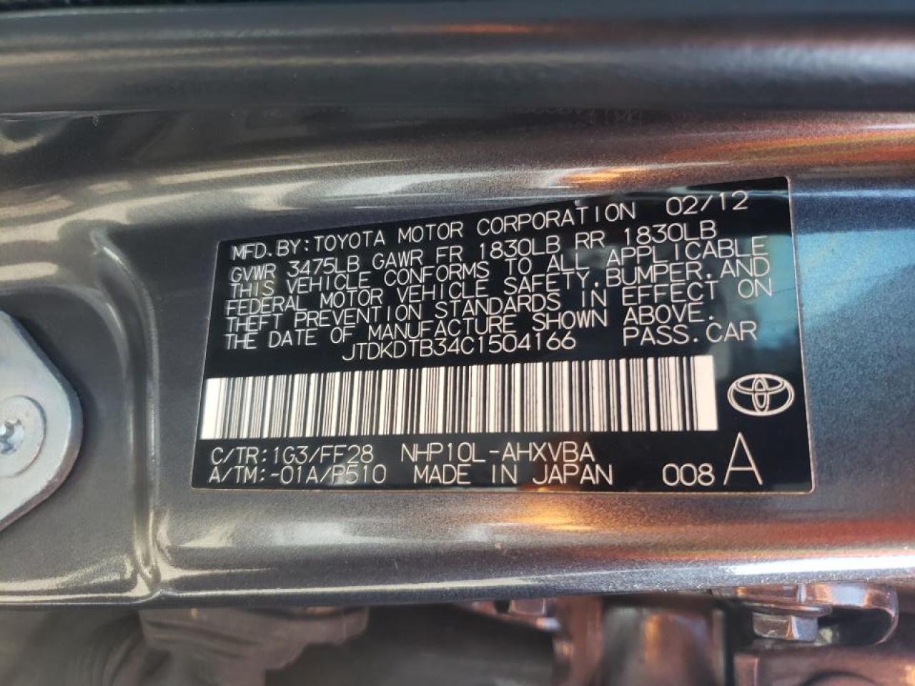 Photo 10 from auction – 2012 TOYOTA PRIUS C with VIN JTDKDTB34C1504166