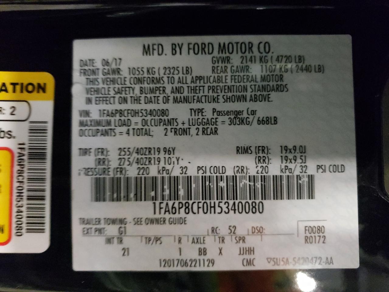 Photo 10 from auction – 2017 FORD MUSTANG GT with VIN 1FA6P8CF0H5340080