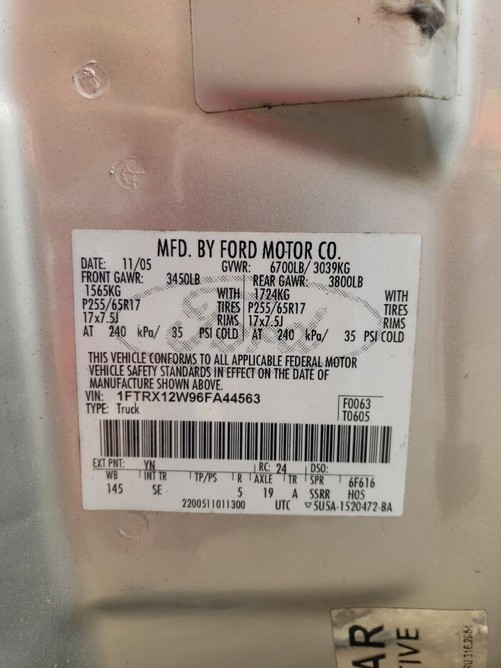 Photo 10 from auction – 2006 FORD F150 with VIN 1FTRX12W96FA44563