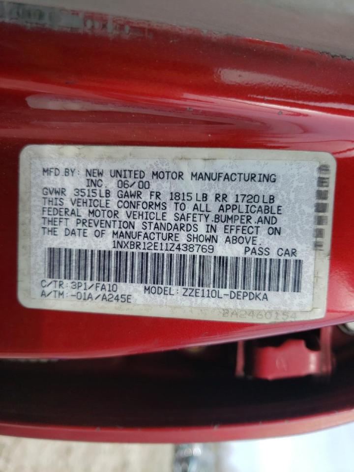 Photo 10 from auction – 2001 TOYOTA COROLLA CE with VIN 1NXBR12E11Z438769