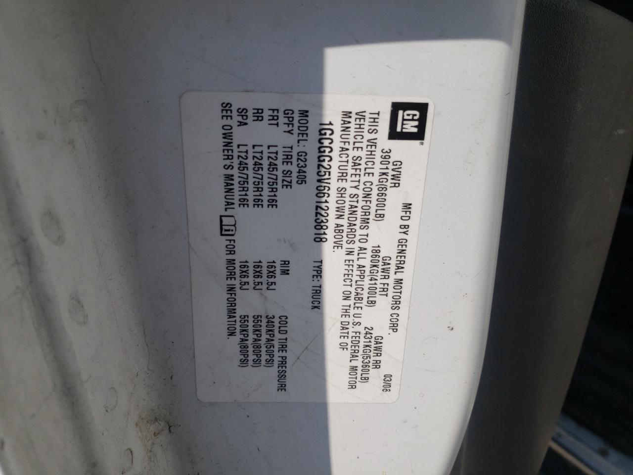 Photo 10 from auction – 2006 CHEVROLET EXPRESS G2 with VIN 1GCGG25V661223818