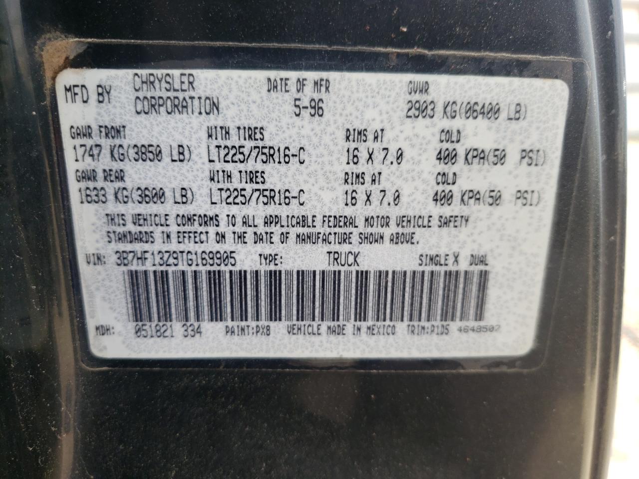 Photo 10 from auction – 1996 DODGE RAM 1500 with VIN 3B7HF13Z9TG169905