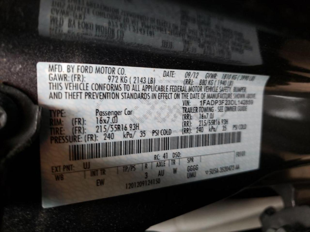 Photo 10 from auction – 2013 FORD FOCUS SE with VIN 1FADP3F23DL142859