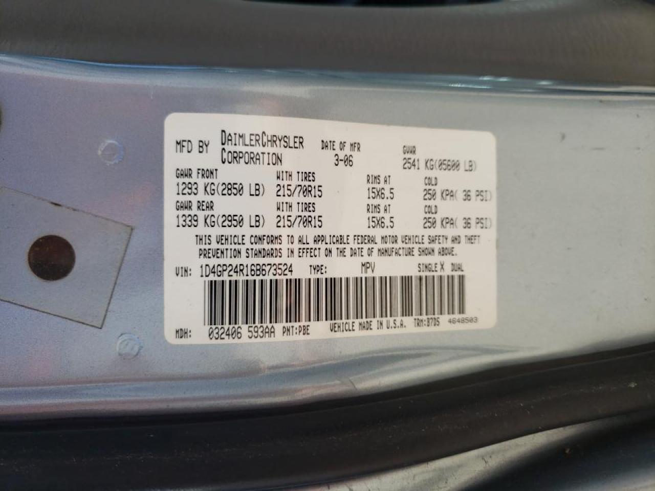 Photo 10 from auction – 2006 DODGE GRAND CARA with VIN 1D4GP24R16B673524
