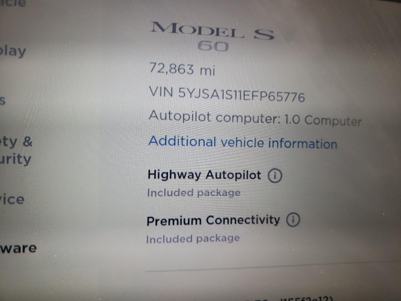 Photo 8 from auction – 2014 TESLA MODEL S with VIN 5YJSA1S11EFP65776