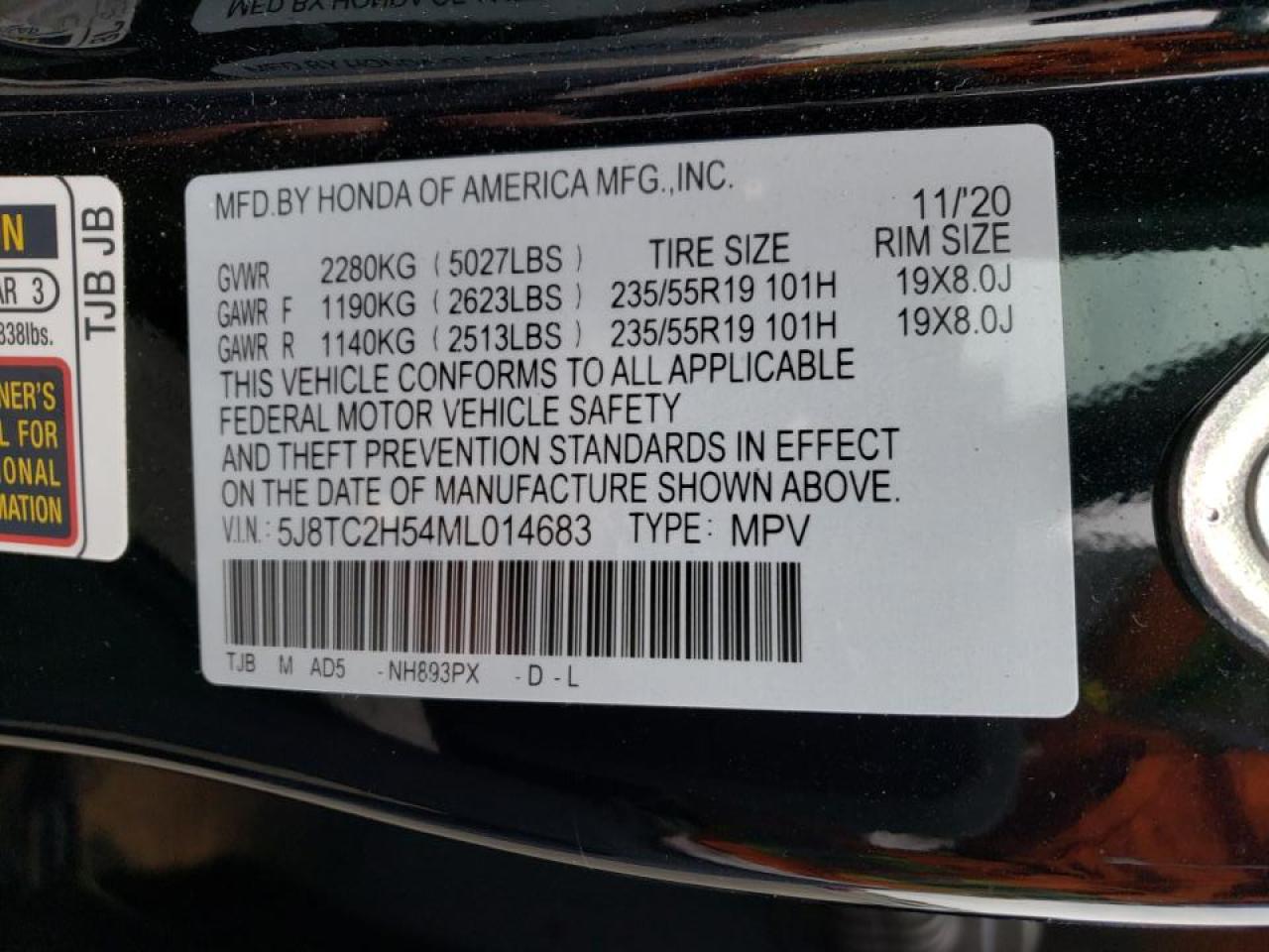 Photo 10 from auction – 2021 ACURA RDX TECHNO with VIN 5J8TC2H54ML014683