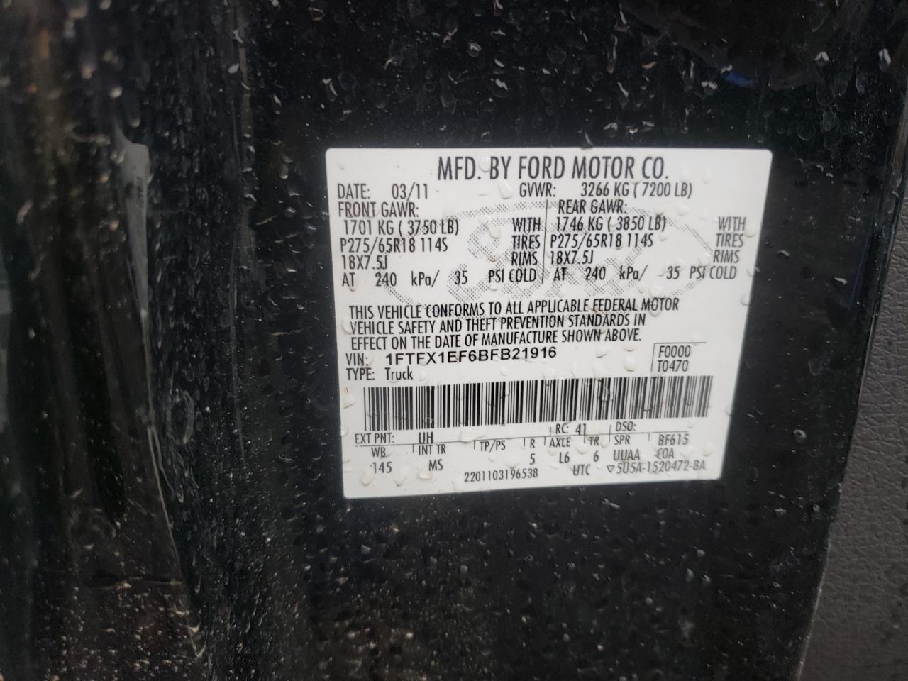 Photo 10 from auction – 2011 FORD F150 SUPER with VIN 1FTFX1EF6BFB21916