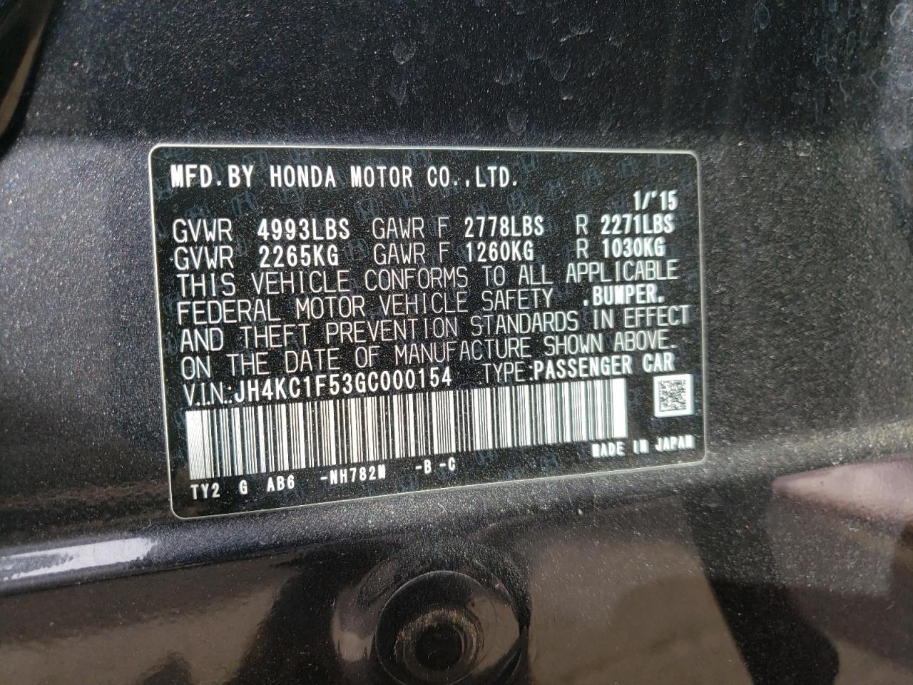 Photo 10 from auction – 2016 ACURA RLX TECH with VIN JH4KC1F53GC000154