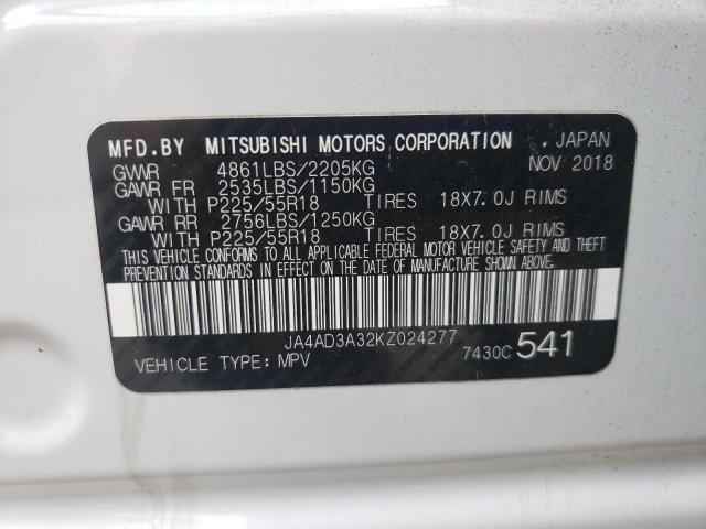 MITSUBISHI OUTLANDER 2019 with VIN JA4AD3A32KZ024277 - Photo from auction