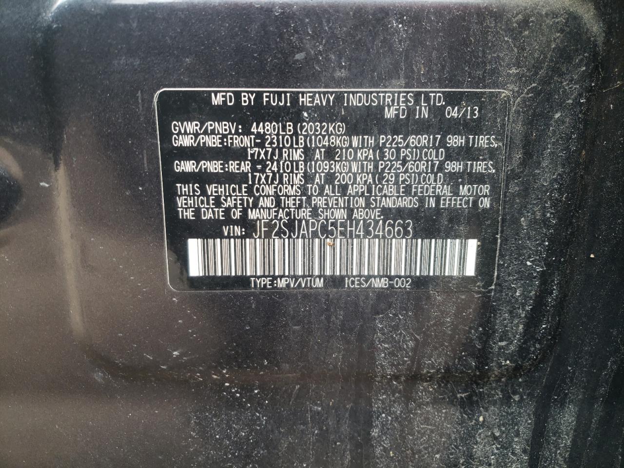 Photo 10 from auction – 2014 SUBARU FORESTER 2 with VIN JF2SJAPC5EH434663