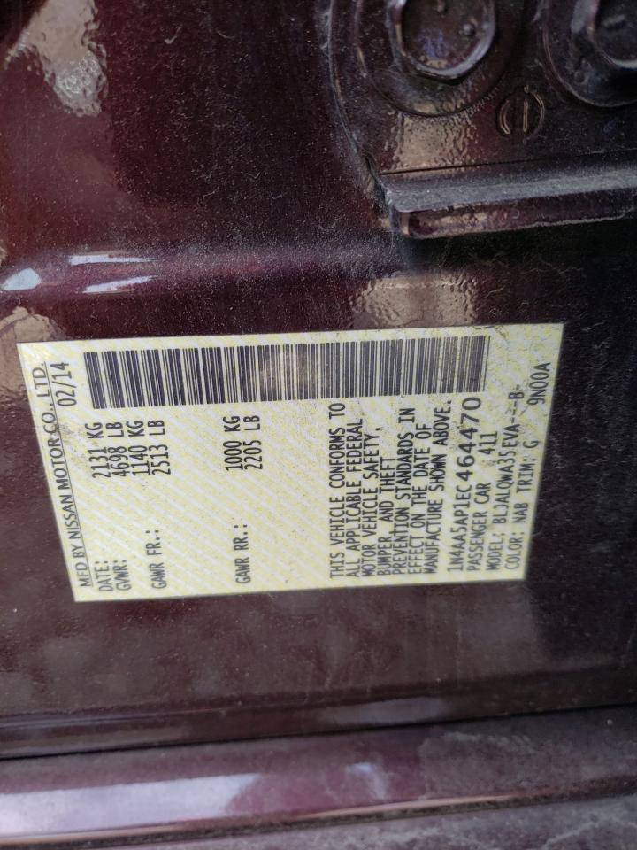 Photo 10 from auction – 2014 NISSAN MAXIMA S with VIN 1N4AA5AP1EC464470