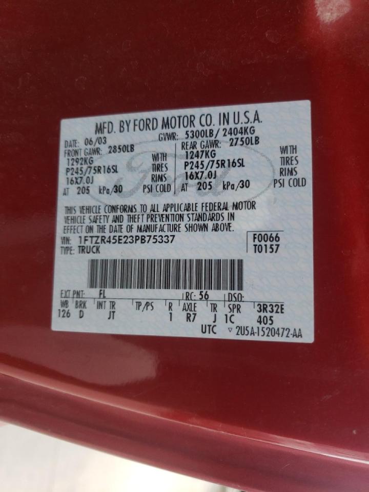 Zdjęcie 10 z aukcji – 2003 FORD RANGER SUP z VIN 1FTZR45E23PB75337