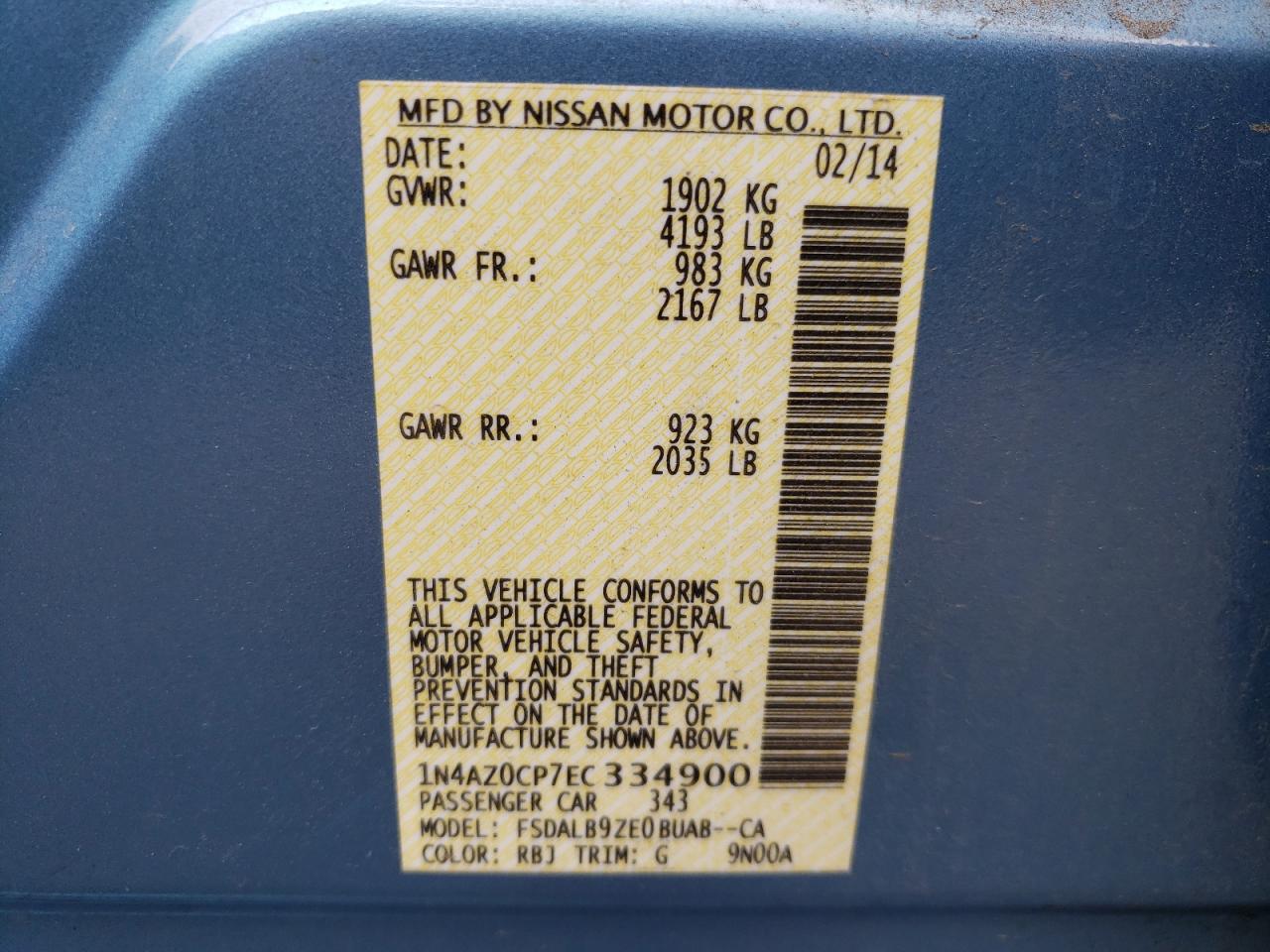 Photo 10 from auction – 2014 NISSAN LEAF S with VIN 1N4AZ0CP7EC334900