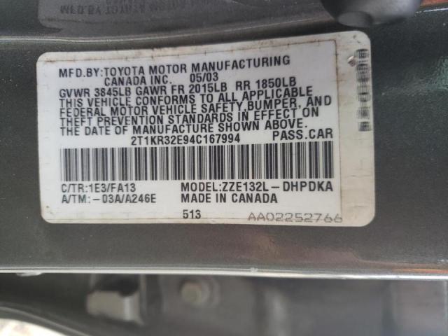 Photo 10 from auction – 2004 TOYOTA COROLLA MA with VIN 2T1KR32E94C167994