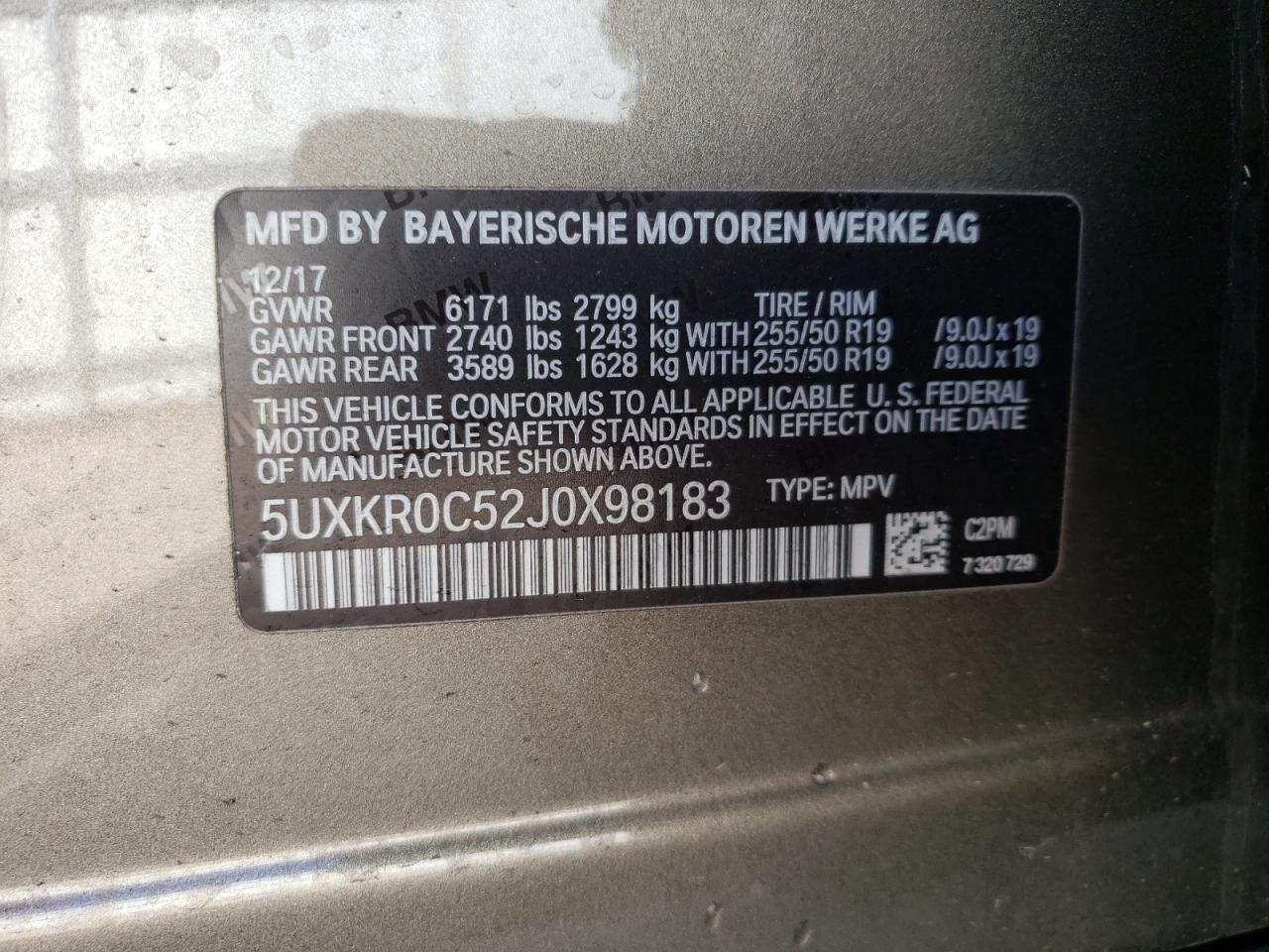 Photo 10 from auction – 2018 BMW X5 XDRIVE3 with VIN 5UXKR0C52J0X98183