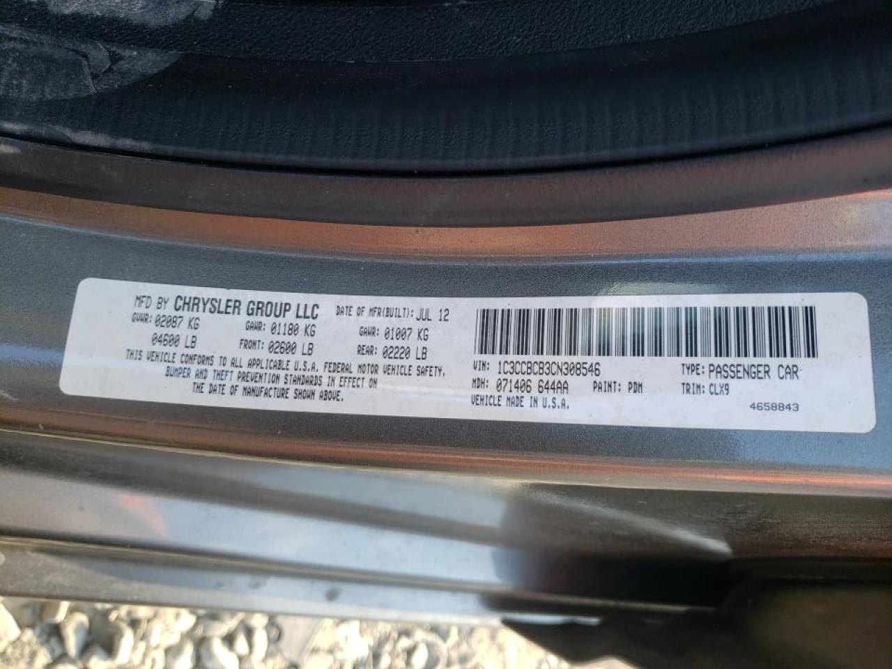 Photo 10 from auction – 2012 CHRYSLER 200 LIMITE with VIN 1C3CCBCB3CN308546