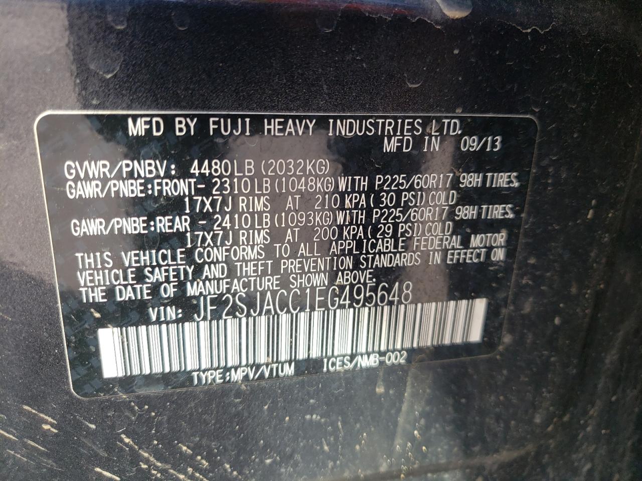 Photo 10 from auction – 2014 SUBARU FORESTER 2 with VIN JF2SJACC1EG495648