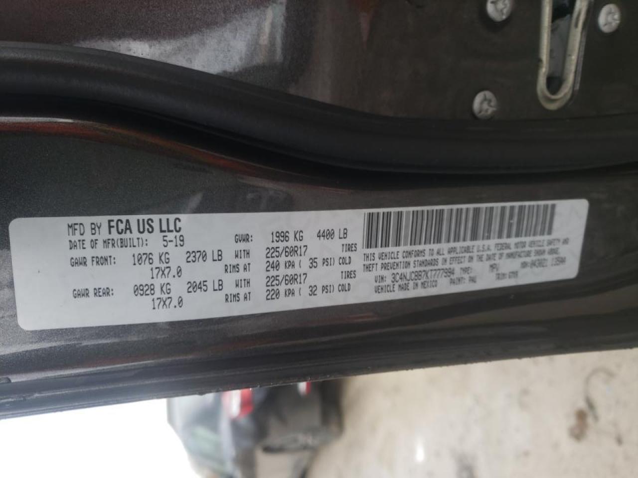 Photo 10 from auction – 2019 JEEP COMPASS LA with VIN 3C4NJCBB7KT777994