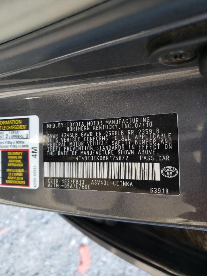 Photo 10 from auction – 2011 TOYOTA CAMRY BASE with VIN 4T4BF3EK0BR125872