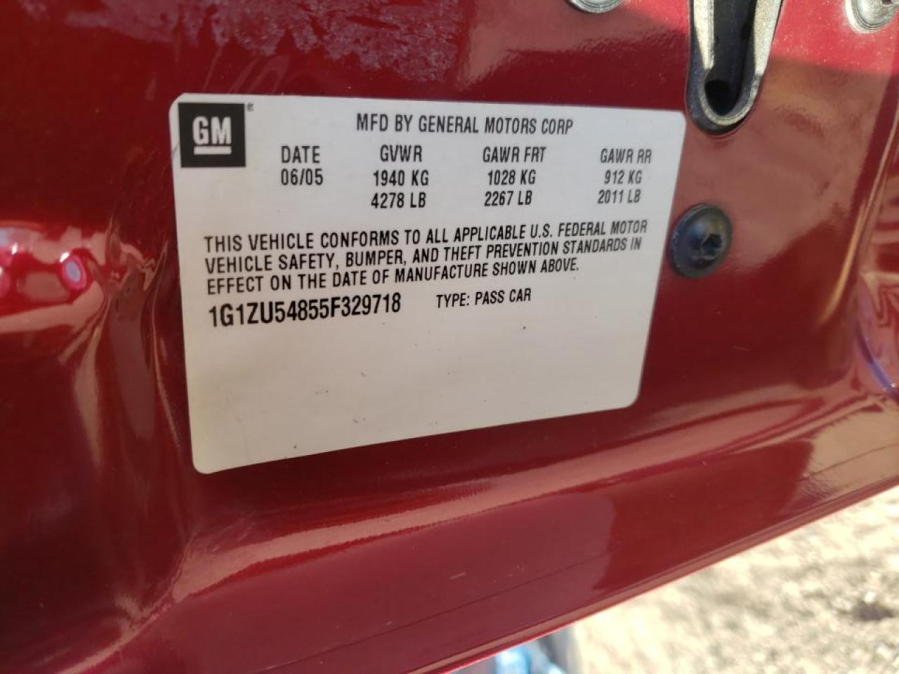 Photo 10 from auction – 2005 CHEVROLET MALIBU LT with VIN 1G1ZU54855F329718