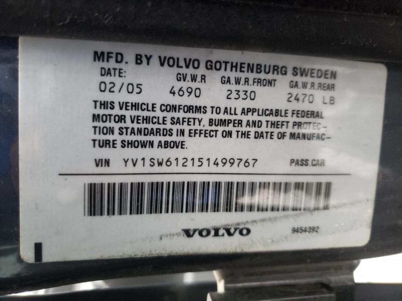 Photo 10 from auction – 2005 VOLVO V70 with VIN YV1SW612151499767