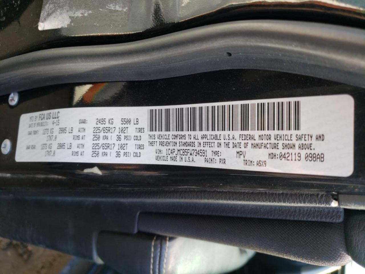 Photo 10 from auction – 2015 JEEP CHEROKEE with VIN 1C4PJMCB5FW734591