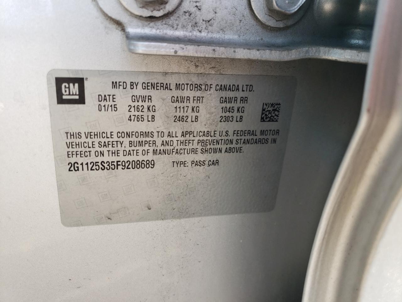 Photo 10 from auction – 2015 CHEVROLET IMPALA LT with VIN 2G1125S35F9208689