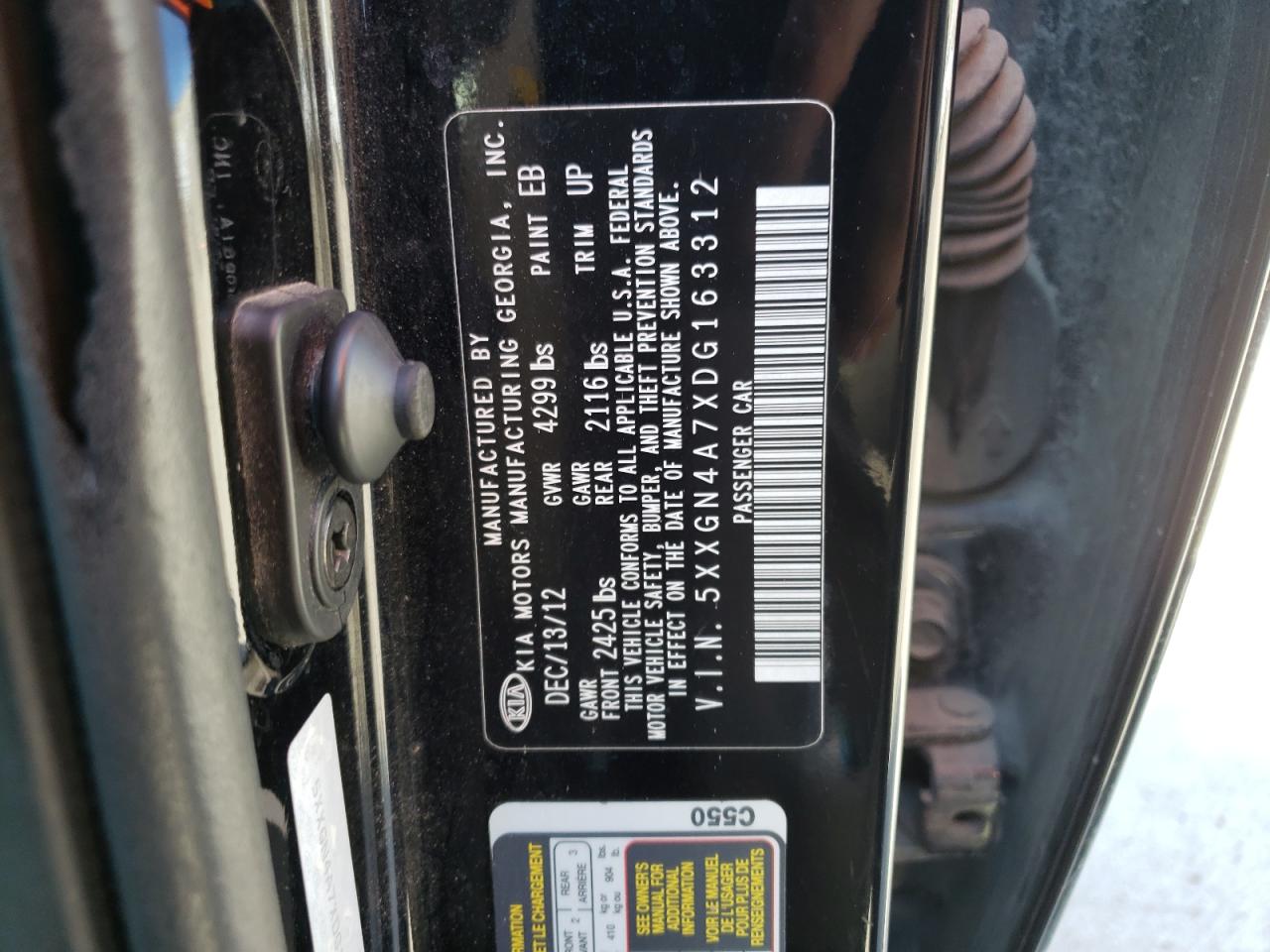 Photo 10 from auction – 2013 KIA OPTIMA EX with VIN 5XXGN4A7XDG163312