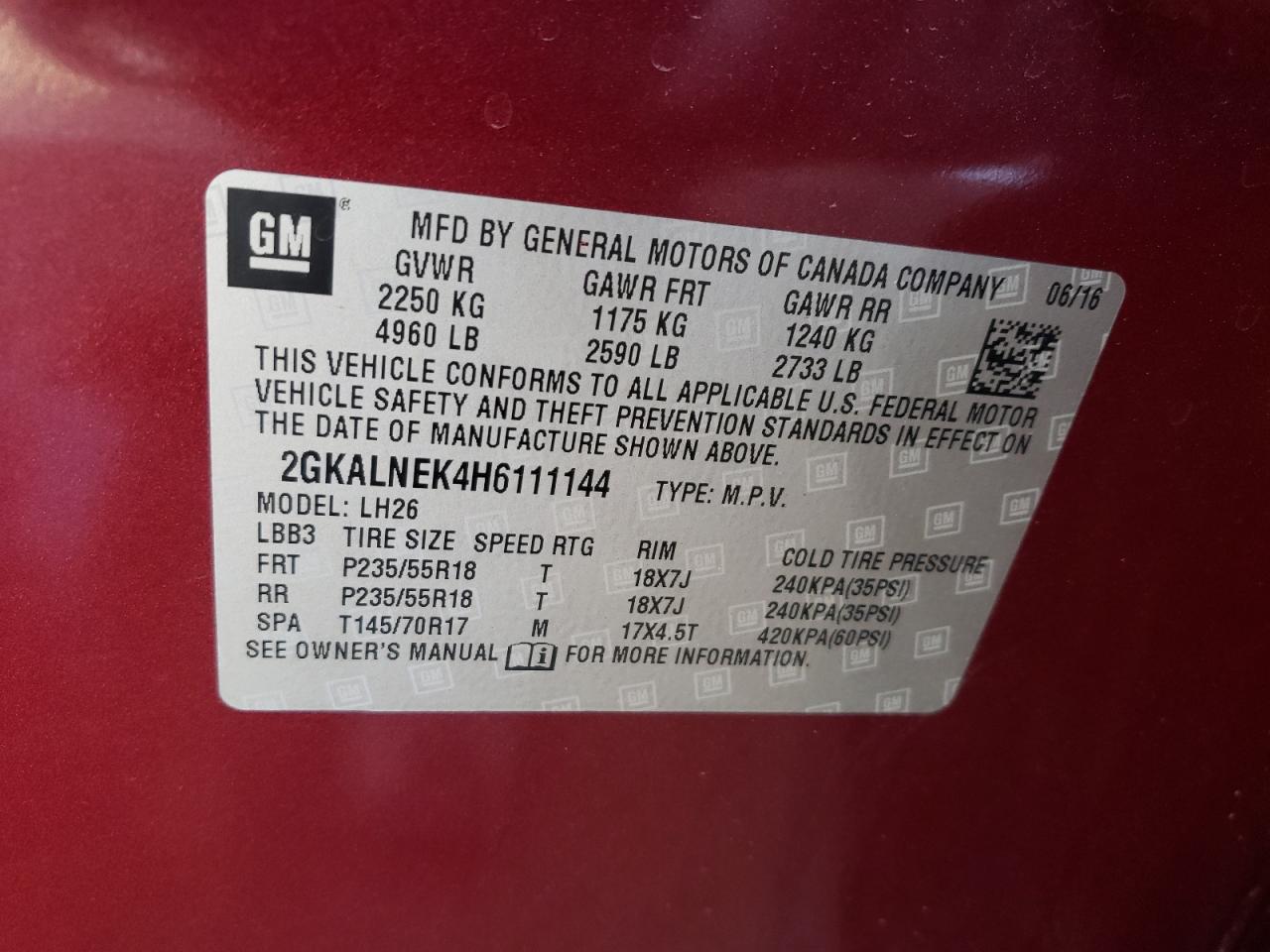 Photo 10 from auction – 2017 GMC TERRAIN SL with VIN 2GKALNEK4H6111144