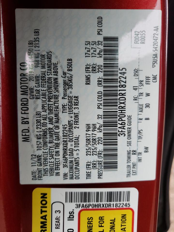 Photo 10 from auction – 2013 FORD FUSION SE with VIN 3FA6P0HRXDR182245