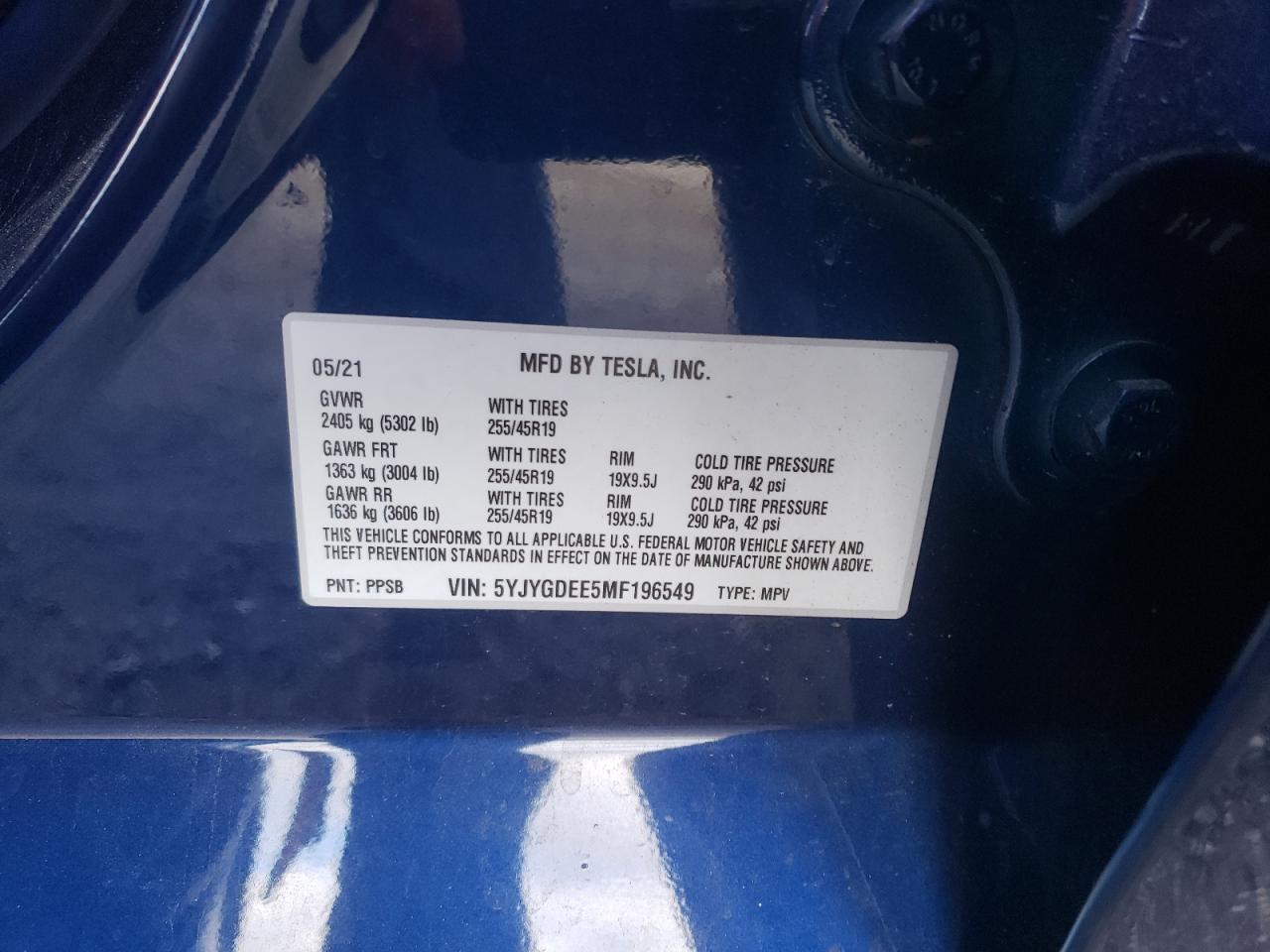 صورة رقم 10 من المزاد - 2021 TESLA MODEL Y مع VIN 5YJYGDEE5MF196549