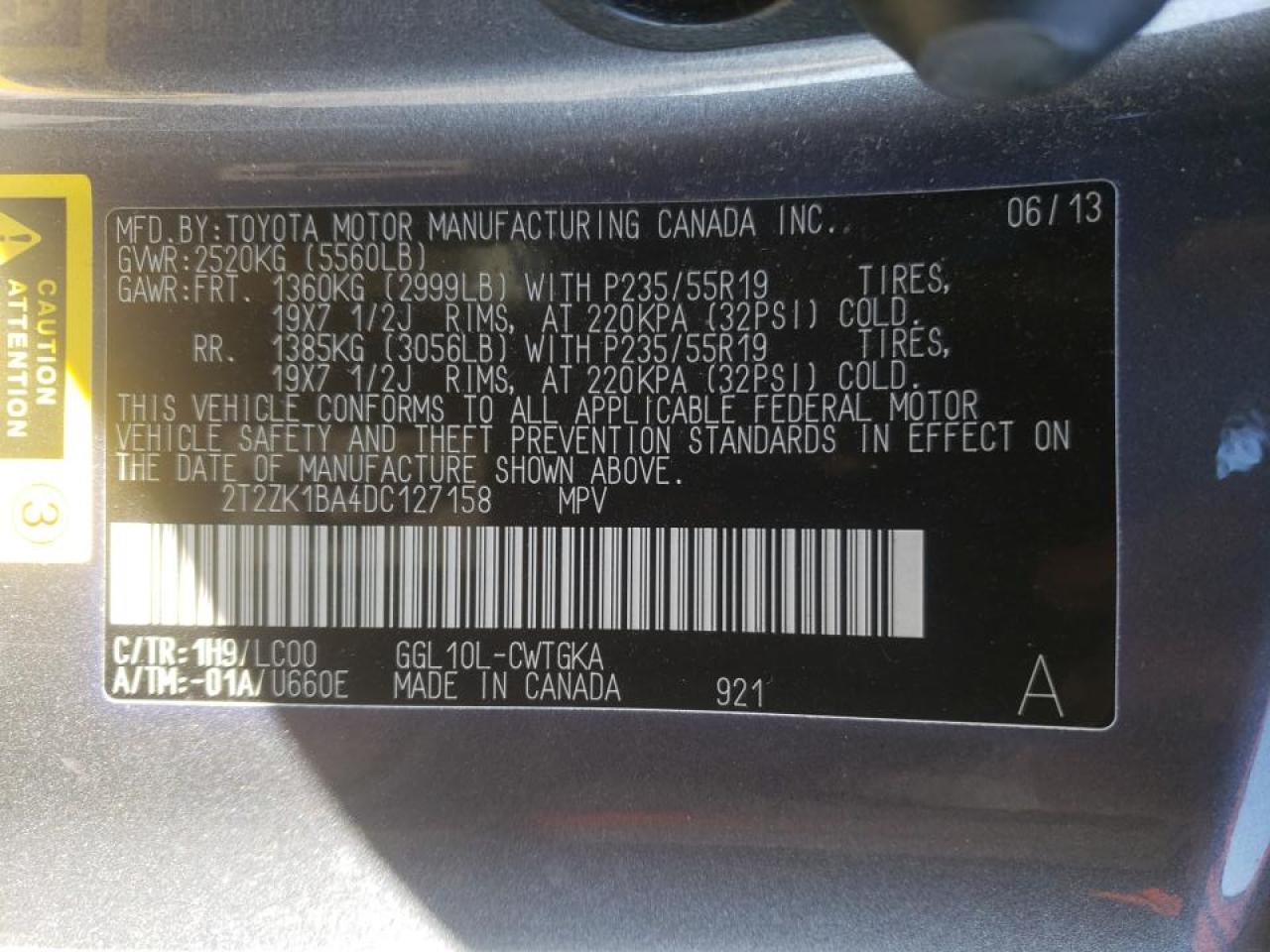 Photo 10 from auction – 2013 LEXUS RX 350 with VIN 2T2ZK1BA4DC127158